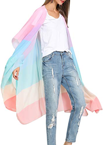 Hibluco Damen Casual Gedruckt Kimono Cover Up Cardigan Sheer Tops Lose Bluse - - Mittel von Hibluco