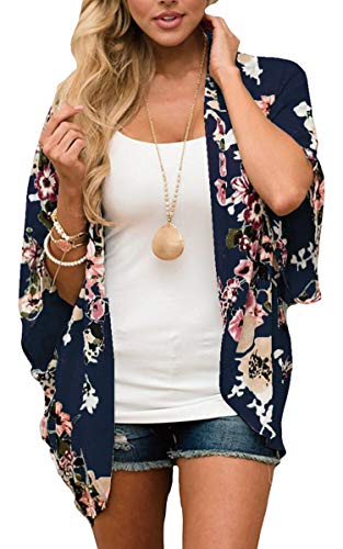 Hibluco Damen Fashion Floral Print Kimono Cardigan Lange Tops Lose Cover Ups - - 3X-Large von Hibluco