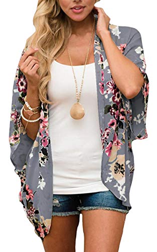 Hibluco Damen Fashion Floral Print Kimono Cardigan Lange Tops Lose Cover Ups - - Large von Hibluco