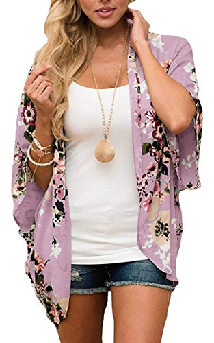 Hibluco Damen Fashion Floral Print Kimono Cardigan Lange Tops Lose Cover Ups - Pink - Groß von Hibluco