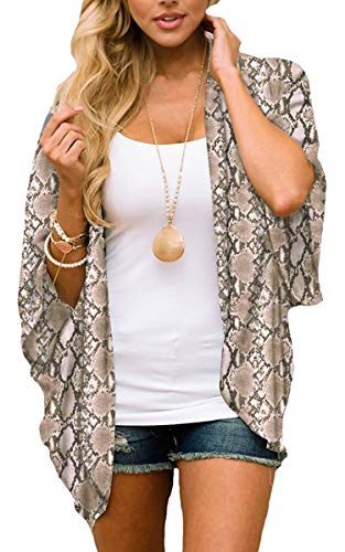 Hibluco Damen Fashion Floral Print Kimono Cardigan Lange Tops Lose Cover Ups - Weiß - Klein von Hibluco