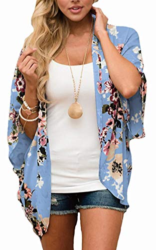 Hibluco Damen Fashion Floral Print Kimono Cardigan Lange Tops Lose Cover Ups - - X-Large von Hibluco