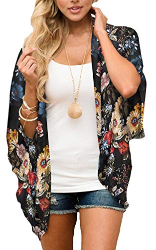 Hibluco Damen Fashion Floral Print Kimono Cardigan Lange Tops Lose Cover Ups - - X-Large von Hibluco