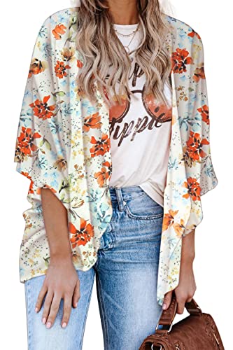 Hibluco Damen Kimono Cardigan mit Blumenmuster Lässige Chiffon Oberteile Strand Cover Ups von Hibluco