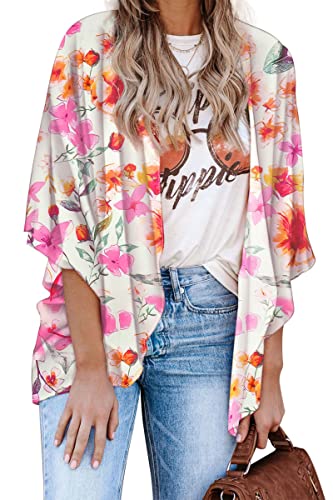 Hibluco Damen Kimono Cardigan mit Blumenmuster Lässige Chiffon Oberteile Strand Cover Ups von Hibluco