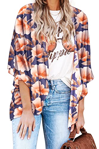 Hibluco Damen Kimono Cardigan mit Blumenmuster Lässige Chiffon Oberteile Strand Cover Ups von Hibluco