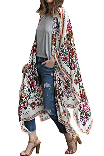 Hibluco Damen-Kimono aus Chiffon, durchsichtig, mit Blumenmuster, langes, lockeres Oberteil - - XXX-Large Hibluco Damen-Kimono aus Chiffon, durchsichtig, mit Blumenmuster, langes, lockeres Oberteil - - XXX-Large von Hibluco