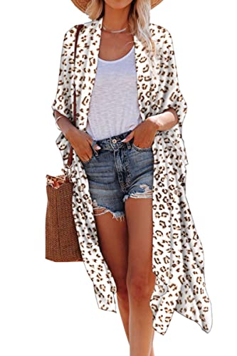 Hibluco Damen Mode Chiffon Floral Kimono Cardigan Lange Bademode Cover Ups, S81, 52 von Hibluco