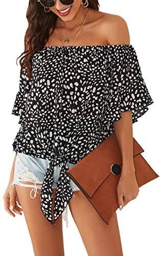 Hibluco Damen Schulterfrei Flare Sleeve Elastic Pullover Crop Top - - Groß von Hibluco