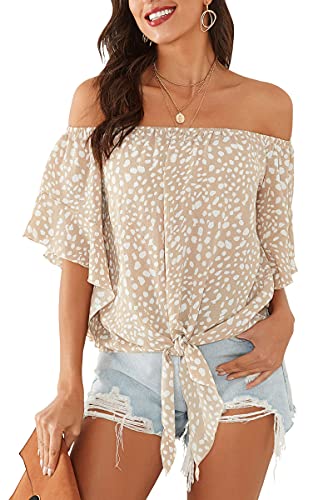 Hibluco Damen Schulterfreie Oberteile Sexy Blumendruck Crop Tops Sommer blusen von Hibluco