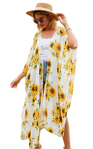 Hibluco Damen Sommer Chiffon Blumen Kimono Strickjacke Lange Cover Ups von Hibluco