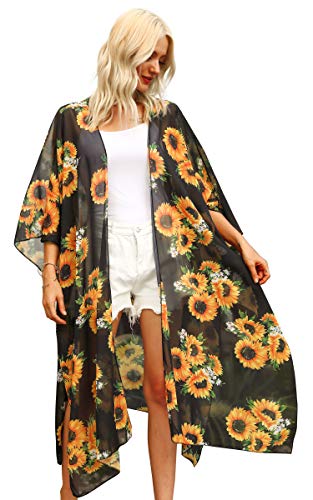 Hibluco Damen Sommer Chiffon Blumen Strand Kimono Cardigan Lange Cover Ups von Hibluco