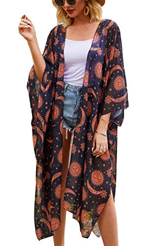 Hibluco Damen Sommer Chiffon Blumen Strand Kimono Cardigan Lange Cover Ups von Hibluco