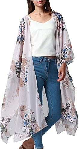 Hibluco Damen Sommer Chiffon Blumen Strand Kimono Cardigan lange Cover Ups von Hibluco