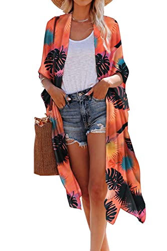 Hibluco Damen Sommer Chiffon Blumen Strand Kimono Cardigan Lange Cover Ups von Hibluco