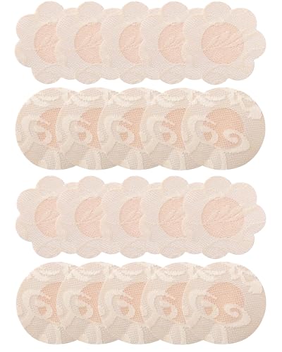 Hibmisy 20 Stück Nipple Patches Selbstklebend,Unsichtbare Nippelabdeckung Unsichtbare Nipple Abdeckungen Sticker,Einweg Nipple Abdeckungen für Frauen - Round&Flower (20, Beige) von Hibmisy