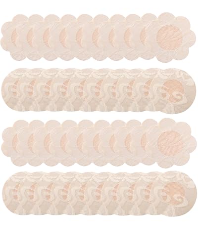 Hibmisy 40 Stück Nipple Patches Selbstklebend,Unsichtbare Nippelabdeckung Unsichtbare Nipple Abdeckungen Sticker,Einweg Nipple Abdeckungen für Frauen - Round&Flower (40, Beige) von Hibmisy