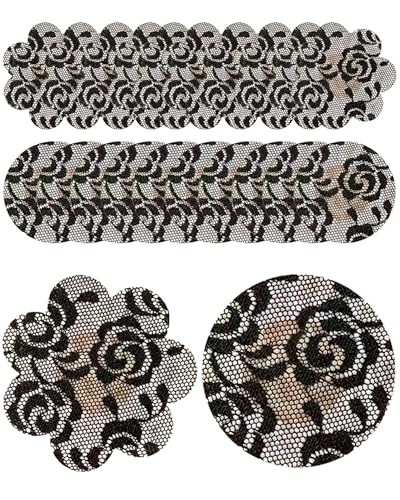 Hibmisy 40 Stück Nipple Patches Selbstklebend,Unsichtbare Nippelabdeckung Unsichtbare Nipple Abdeckungen Sticker,Einweg Nipple Abdeckungen für Frauen - Round&Flower (40, Schwarz) von Hibmisy