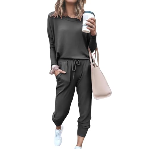 Hiborth Damen Zweiteiliges Jogger Set - Langarm Oberteil mit Kordelzughose, Lounge- & Reiseset, Bequemer Tracksuit für Damen von Hiborth