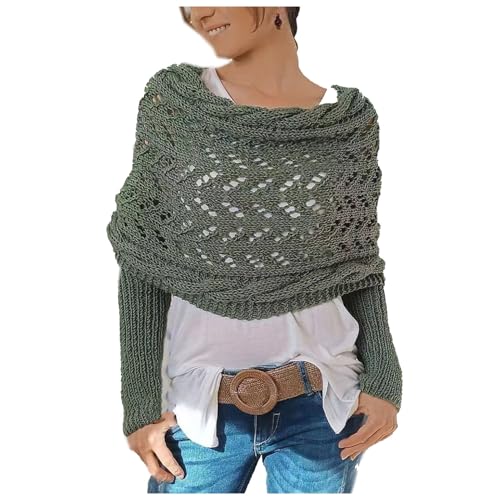 Hiborth Multifunktionsschal mit Ärmeln für Damen, gestrickter Zopfmuster-Wickelschal, Boleros für Damen, Boho Pashmina Schal Umhang Grau Grün von Hiborth