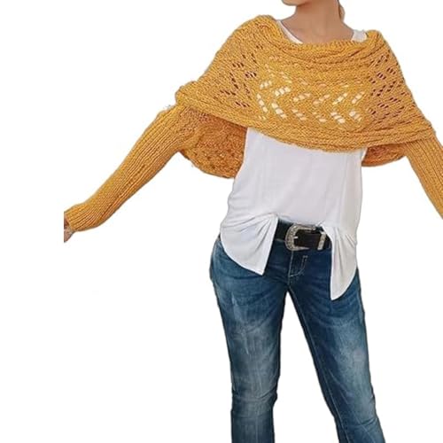 Hiborth Strickschal mit Ärmeln für Damen Multifunktionales Schal Sweater mit Ärmeln, Kabelmuster Wickelschal, Bequemer Strickschal (Gelb) von Hiborth