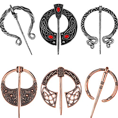 6 Stücke Vintage Wikinger Broschen Pins Schal Mantel Schal Schnalle Spange Pin Brosche für Männer Frauen Kostümzubehör, Antik Silber und Rotgold von HICARER