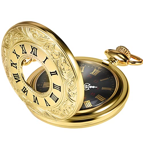 HICARER Vintage Gold Taschenuhr Stahl Herrenuhr mit Kette von HICARER