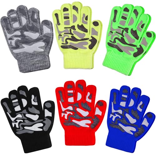 Hicdaw 6 Paar Kinder-Winterhandschuhe, Kleinkind-Handschuhe, dehnbar, warme Handschuhe, Jungen oder Mädchen, Strickhandschuhe, Farbe 1, 4 - 13 years old von Hicdaw