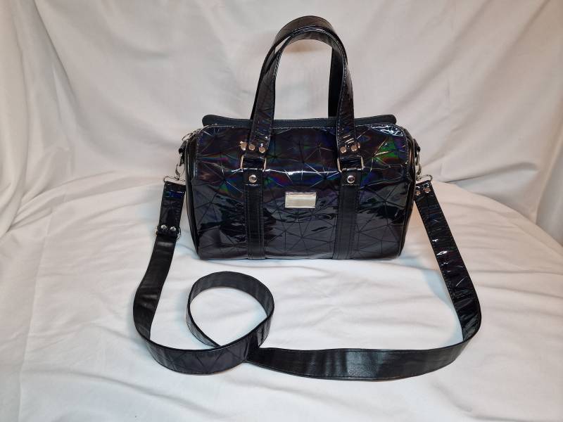 Handmade Women's Purse Synthetic Leather Black With Holographic Pattern von Hicibags