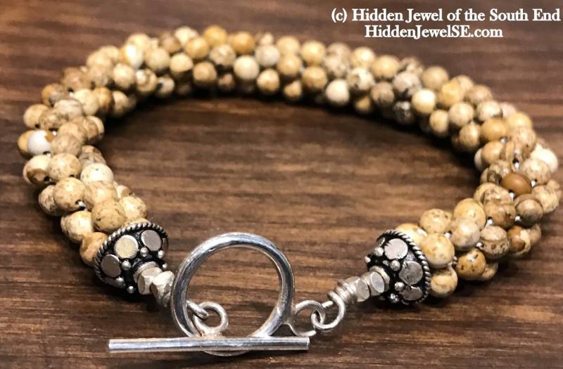 Gehäkeltes Armband Aus Bilder Jaspis 925 Silber Knebel, Braun Beige Armreif von HiddenJewelSE