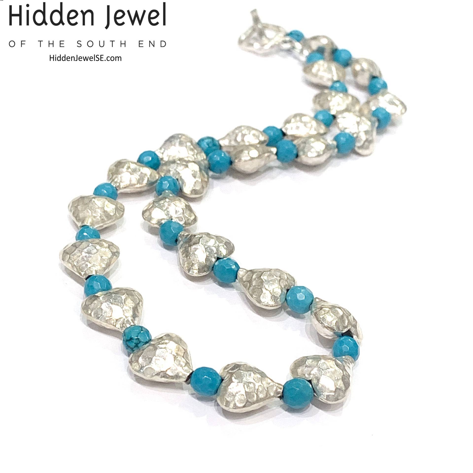 Hill Tribe Feinsilber Gehämmertes Herz Türkis Halskette von HiddenJewelSE