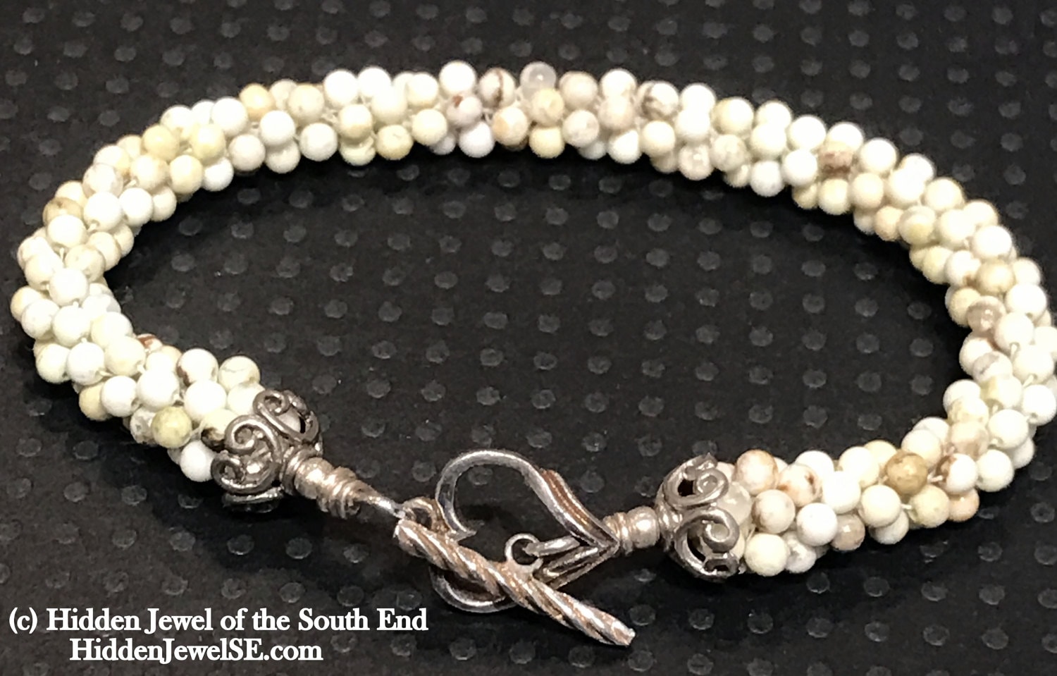 Lemon Howlith Gehäkeltes Armband Sterling Silber Herzverschluss von HiddenJewelSE