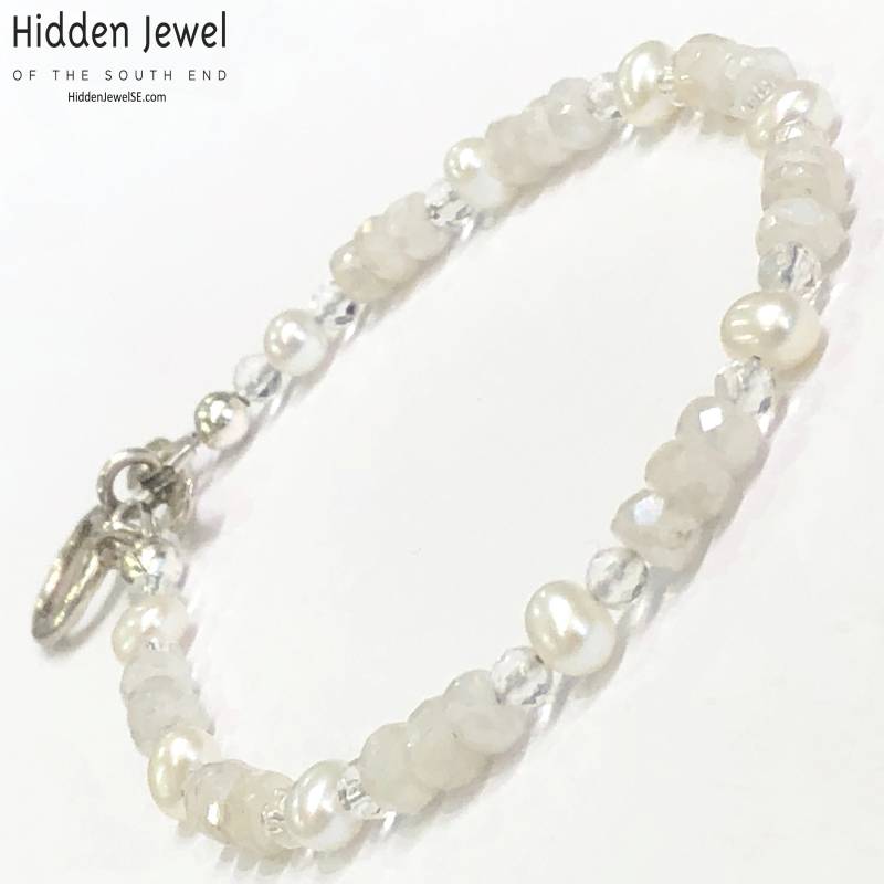 Mondstein & Perle Perlen Armband Sterling Silber Toggle, Brautschmuck von HiddenJewelSE