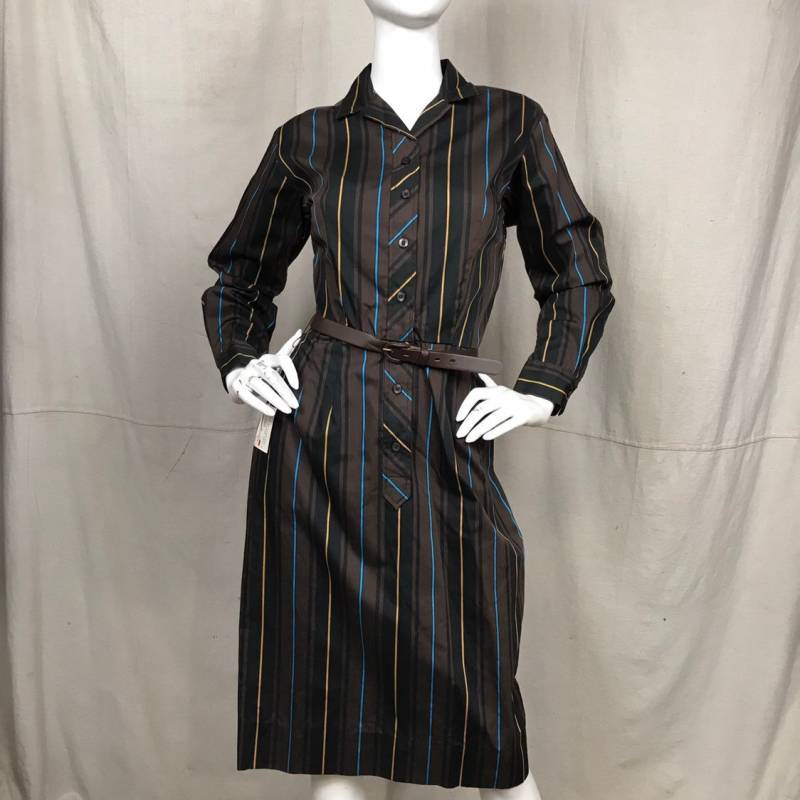 Vintage 50Er Jahre Gestreiftes Baumwoll-Hemdkleid - Serbin Of Florida Size 4 von HiddenRiverFindsCo
