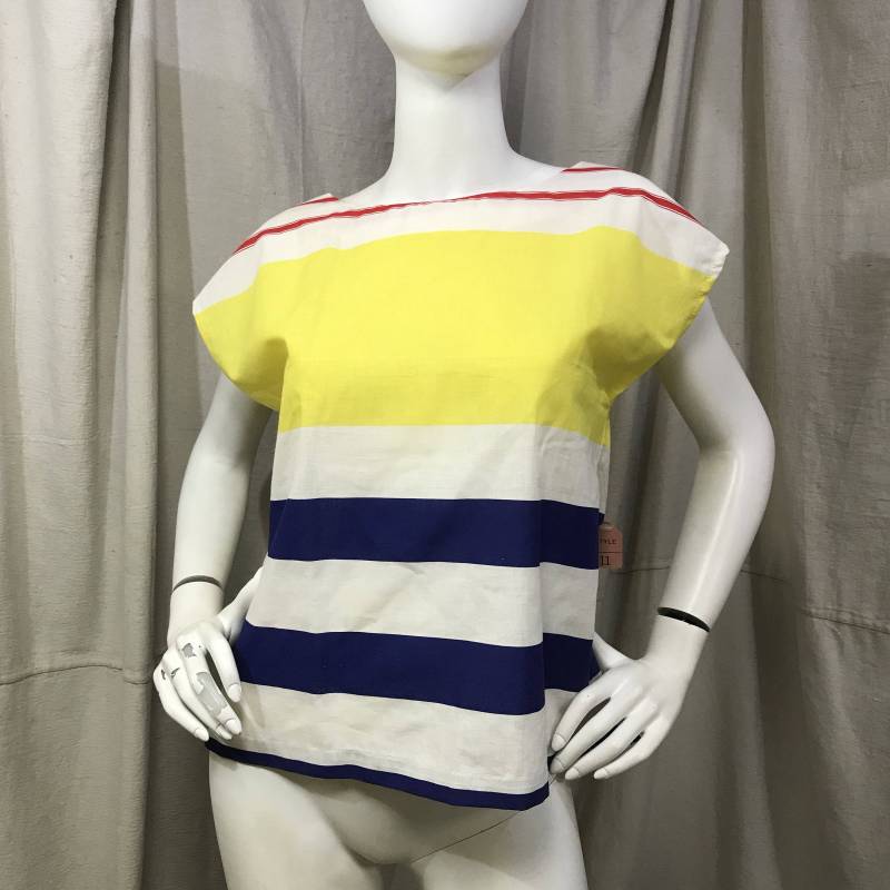 Kastig Gestreifte Bluse Boho 70Er Jahre, Damen S Klein Baumwolle Kurzarm Maritim Nos von HiddenRiverFindsCo