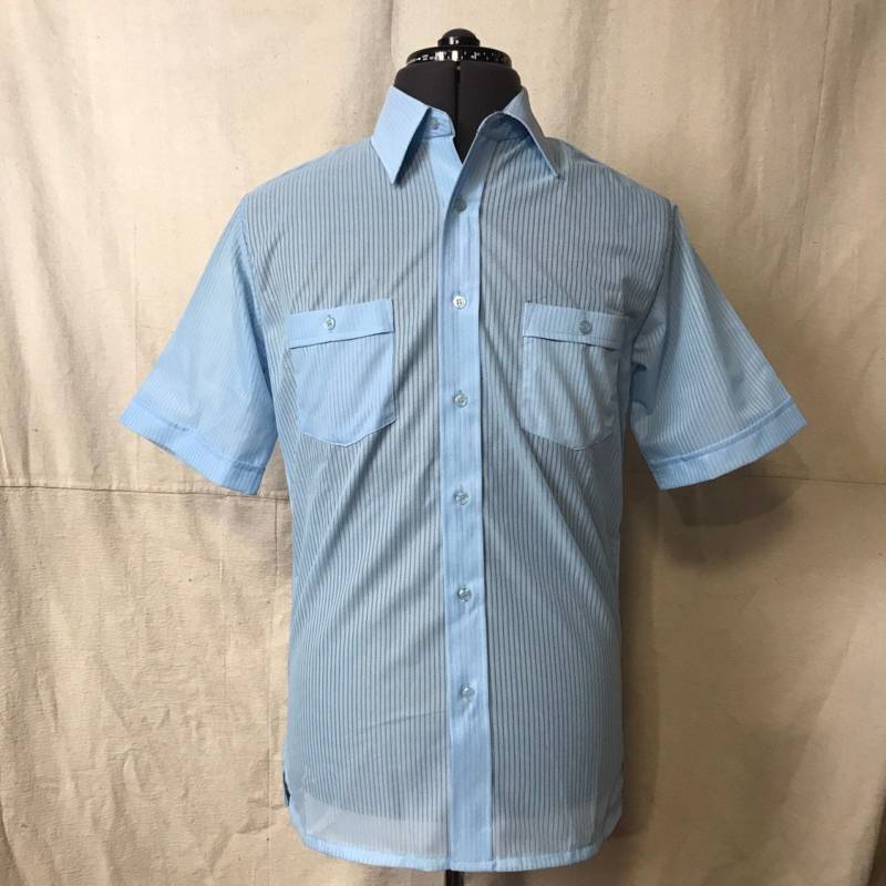 Schiere Blaue Shirt, Herren Deadstock Casual Gestreift Top, Kingsport Größe Kleine Polyester von HiddenRiverFindsCo