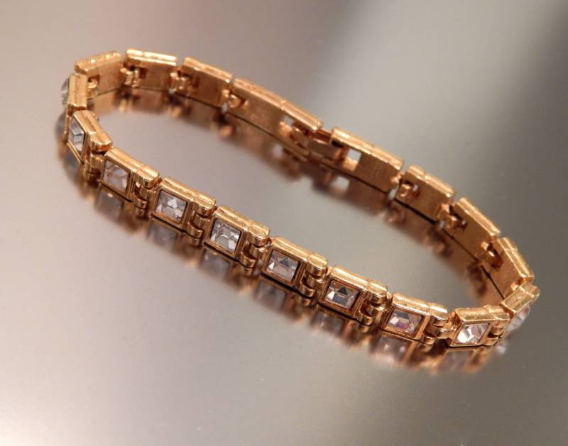 14Kgs Tennis Armband Gold Plate, Princess Cut Cz Armband, Valentinstag 14Kgs Tennis Armband Gold Plate, Princess Cut Cz Armband, Valentinstag von HiddenStairwayFinds
