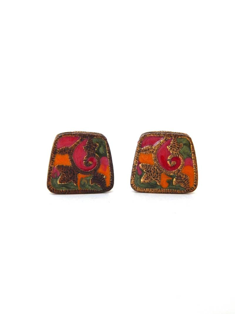 Chico's Emaille Ohrringe Clip-Ons Rot Orange Grün Bronze Ton, Mehrfarbige Ohrringe, Schmuck Für Den Herbst Chico's Emaille Ohrringe Clip-Ons Rot Orange Grün Bronze Ton, Mehrfarbige Ohrringe, Schmuck Für Den Herbst von HiddenStairwayFinds