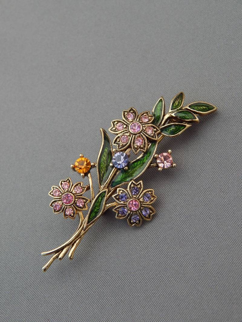 Emaille Blume Pin, Strass Blumen Brosche Metall Blumenstrauß Emaille Blume Pin, Strass Blumen Brosche Metall Blumenstrauß von HiddenStairwayFinds
