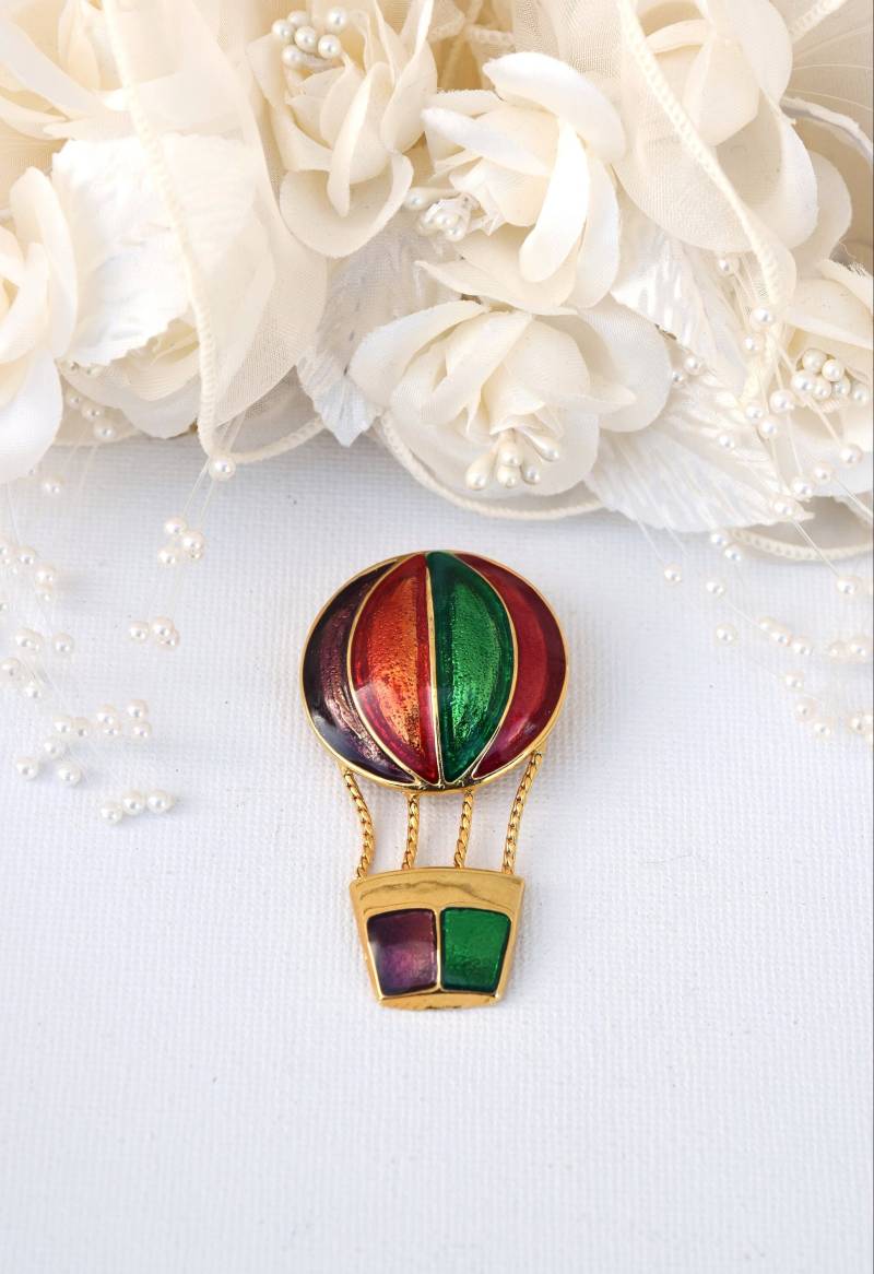 Heißluftballon Pin, Emaille Pin Lila Rot Grün Orange, Figural Heißluftballon Pin, Emaille Pin Lila Rot Grün Orange, Figural von HiddenStairwayFinds