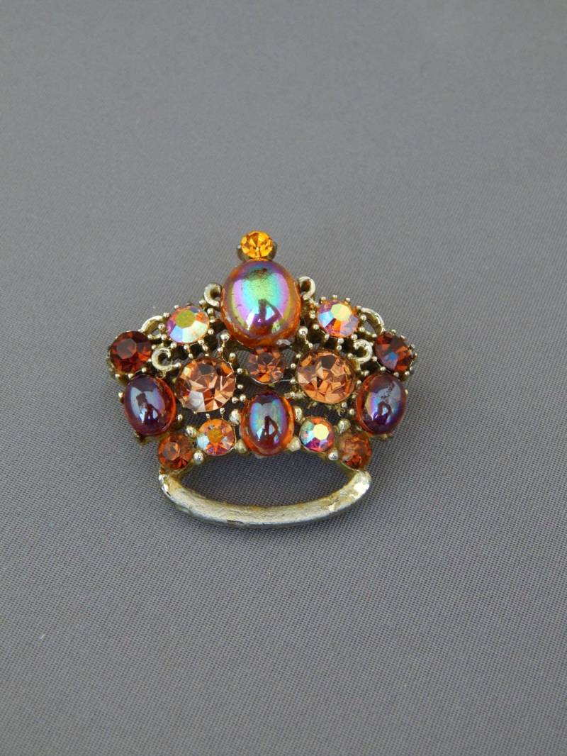 Lisner Krone, Irisierende Faux Fiery Topaz Strass Brosche, Lisner Anstecknadel, Mid Century Schmuck, Nachlass Schmuck Lisner Krone, Irisierende Faux Fiery Topaz Strass Brosche, Lisner Anstecknadel, Mid Century Schmuck, Nachlass Schmuck von HiddenStairwayFinds