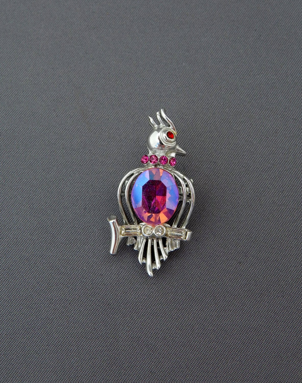 Lisner Vogel Pin Selten Strass Bauch, Aurora Borealis Pink Brosche, Liebhaber Geschenk von HiddenStairwayFinds