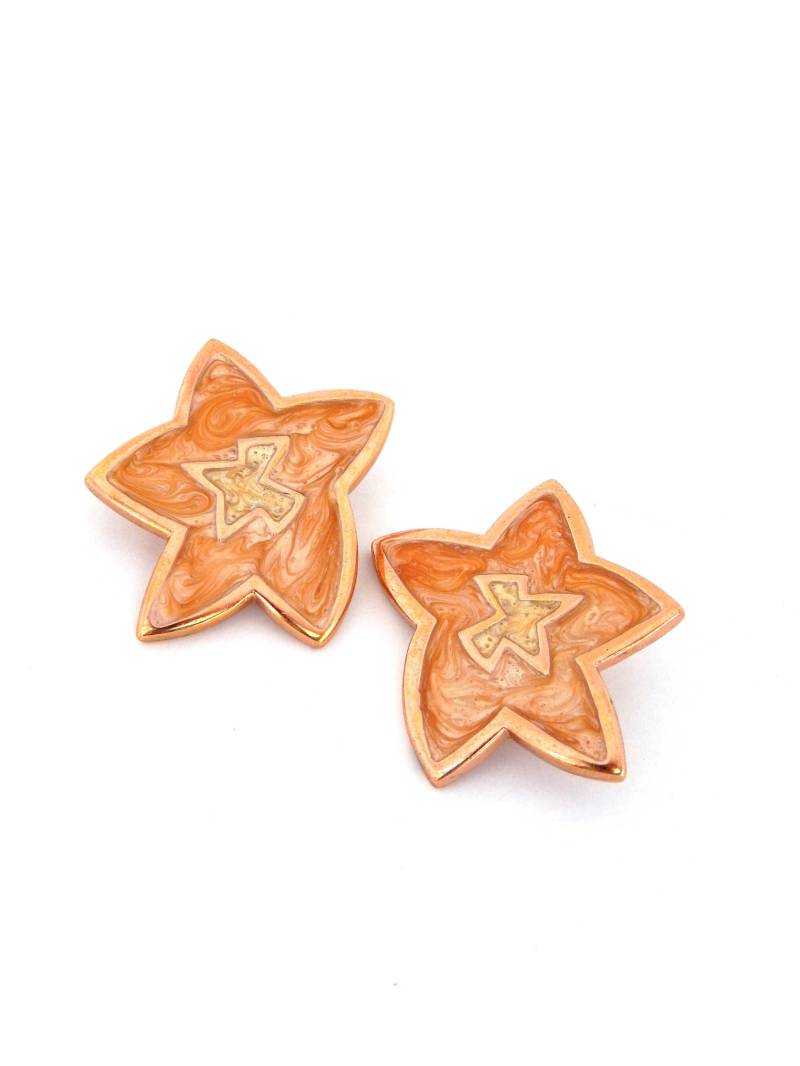 Monet Sterne Ohrringe Clip-Ons, Übergroße, Wunderliche Goldene Beige Emaille Ohrclips, Weihnachten Monet Sterne Ohrringe Clip-Ons, Übergroße, Wunderliche Goldene Beige Emaille Ohrclips, Weihnachten von HiddenStairwayFinds