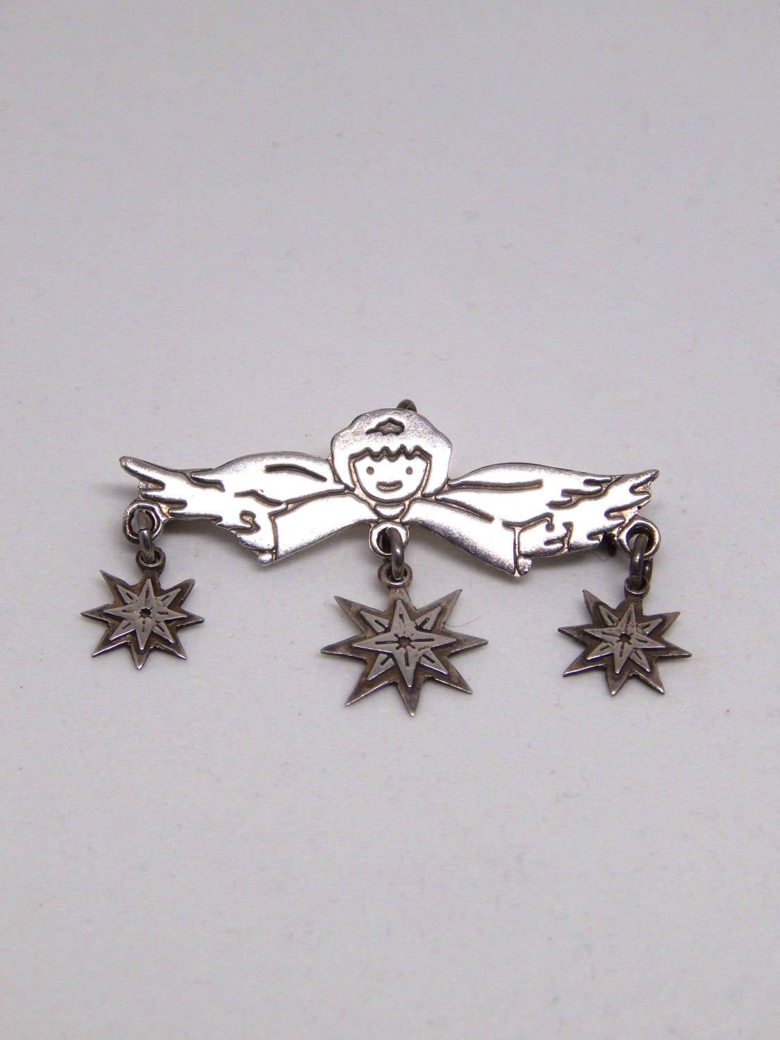 Sterling Engel Pin Anhänger, Silber 925 Mit Drei Sternen Anhänger Brosche, Kinderengel Brosche von HiddenStairwayFinds