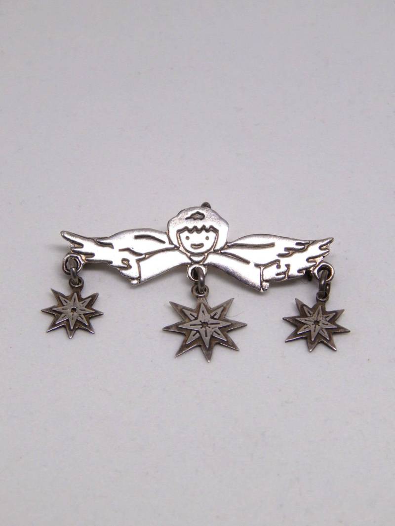 Sterling Engel Pin Anhänger, Silber 925 Mit Drei Sternen Anhänger Brosche, Kinderengel Brosche Sterling Engel Pin Anhänger, Silber 925 Mit Drei Sternen Anhänger Brosche, Kinderengel Brosche von HiddenStairwayFinds