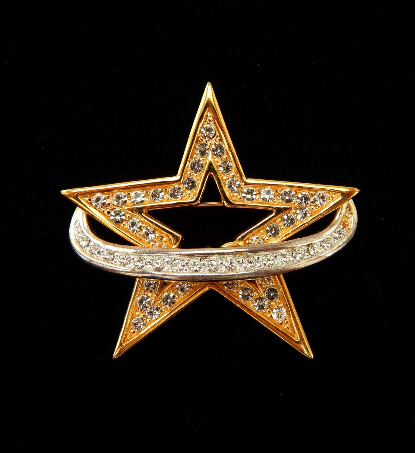 Tona Stern Pin Signiert Tona, Orbit Kristalle Gold Platte, Space Astronomy Celestial Schmuck, Weihnachten von HiddenStairwayFinds