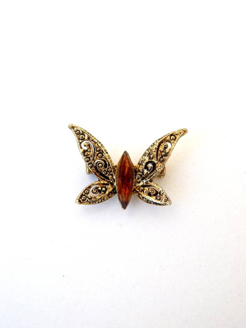 Vintage Schmetterling Pin, Gold Tone Braun Strass Motte Brosche, Insekt Brosche Vintage Schmetterling Pin, Gold Tone Braun Strass Motte Brosche, Insekt Brosche von HiddenStairwayFinds
