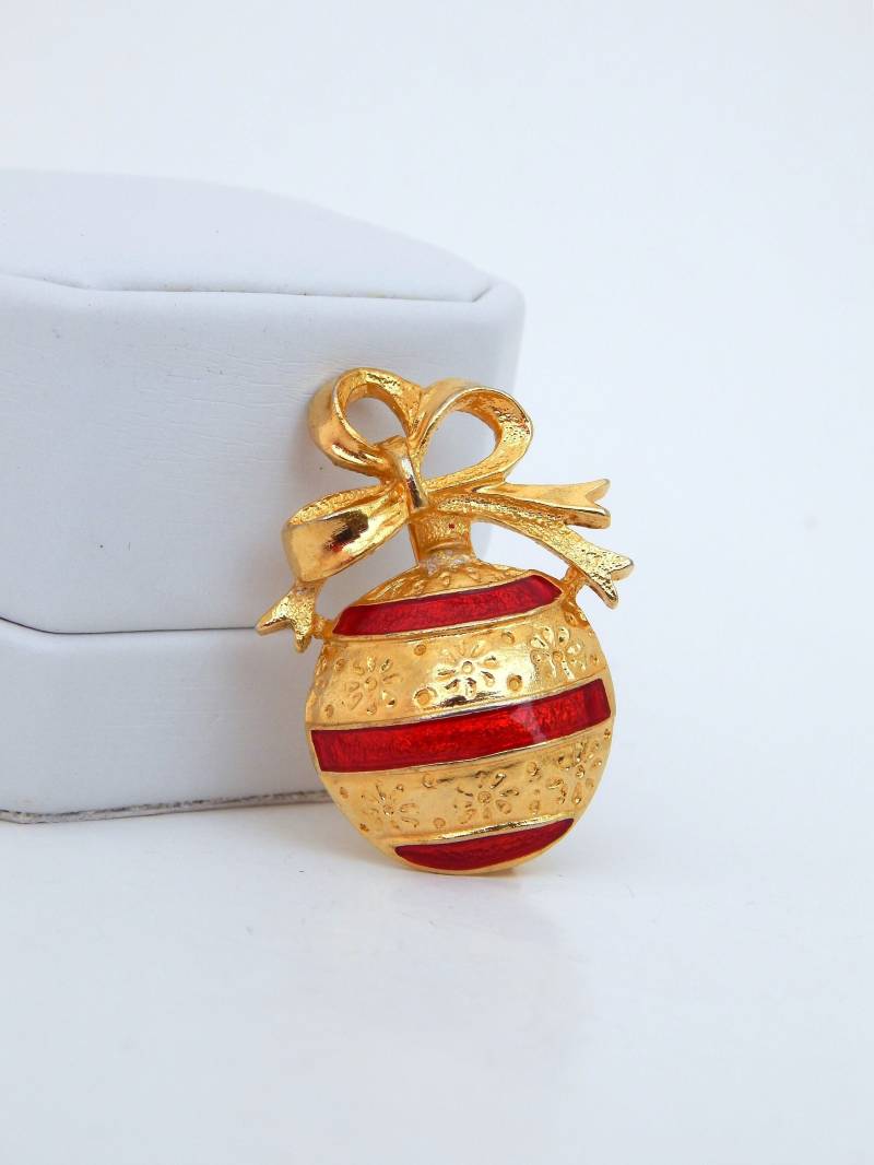 Weihnachten Ornament Pin, Rotgold Ton Emaille Pin Brosche, Schmuck Urlaub Weihnachten Ornament Pin, Rotgold Ton Emaille Pin Brosche, Schmuck Urlaub von HiddenStairwayFinds