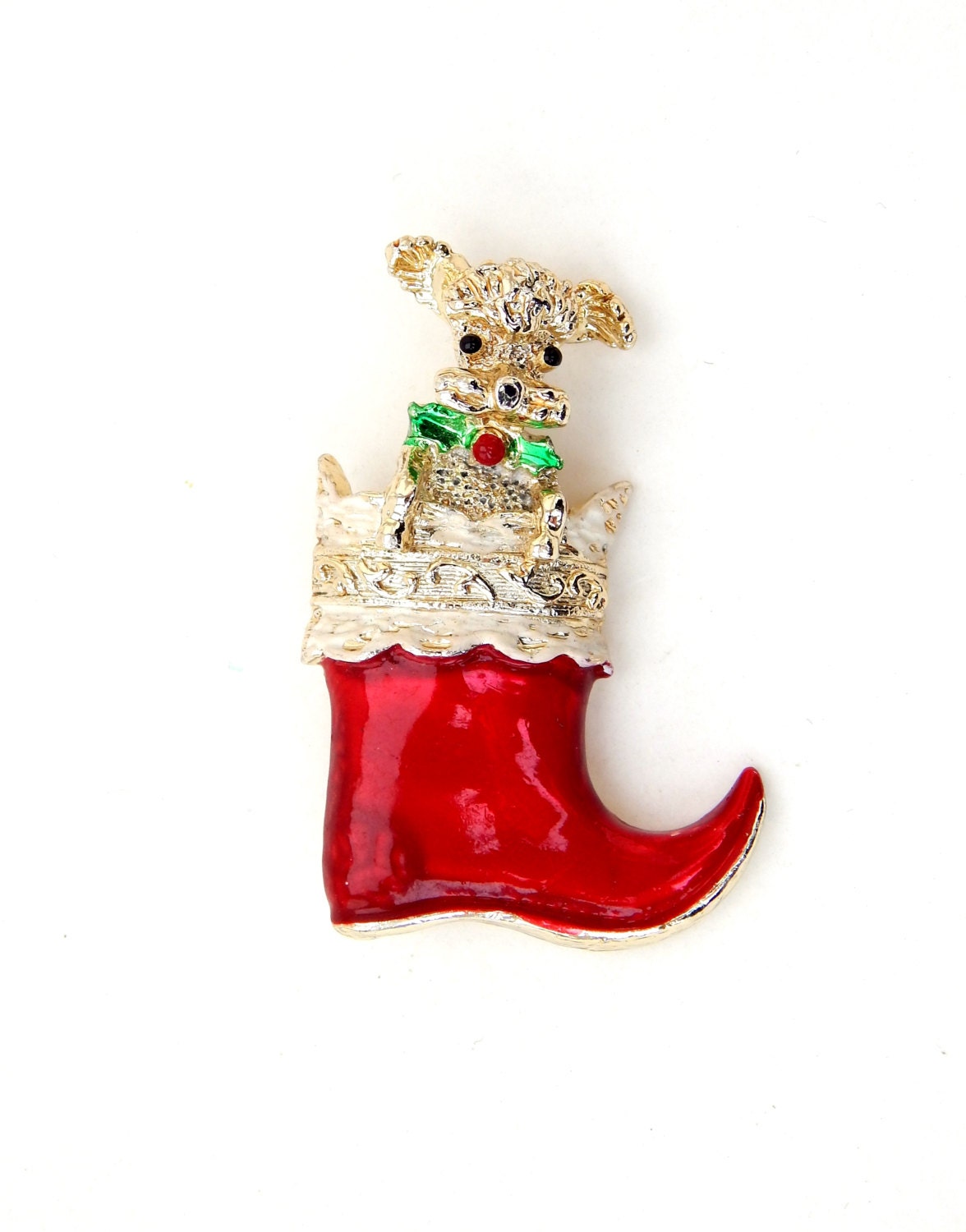 Weihnachten Welpe Pin Gerry's, Urlaub Hund in Nikolaus Stiefel Pin, Pudel Enamel Weihnachtsschmuck von HiddenStairwayFinds