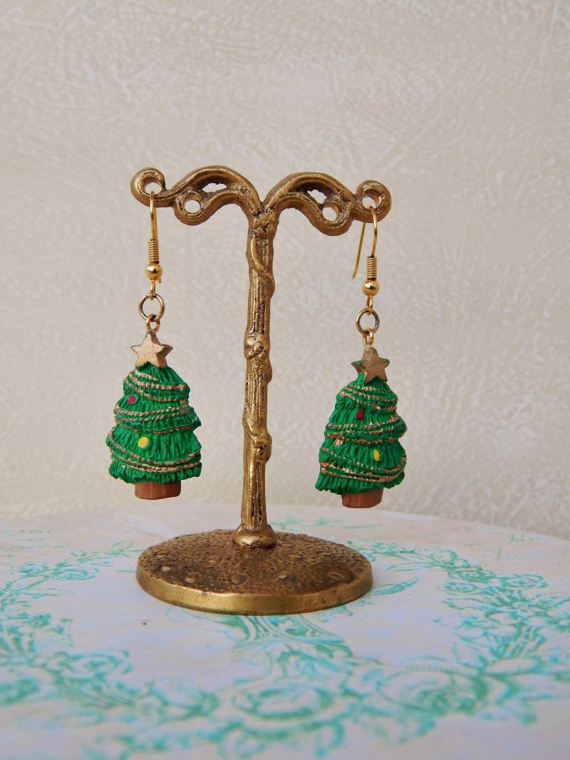 Weihnachtsbaum Ohrringe, Grün Und Gold Rustikale Weihnachtsohrringe, Weihnachtsschmuck Weihnachtsbaum Ohrringe, Grün Und Gold Rustikale Weihnachtsohrringe, Weihnachtsschmuck von HiddenStairwayFinds